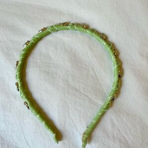Women’s Green Velvet Headband with Rhinestone Accents